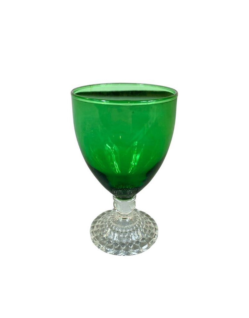 Vintage Set of 10 Green Glasses with Clear Twisted Foot