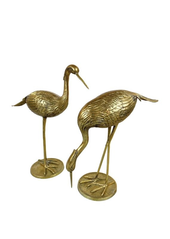 Vintage Pair of Brass Long Legged Cranes