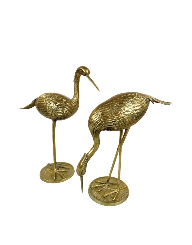 Vintage Pair of Brass Long Legged Cranes