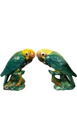 Vintage Pair of Colorful Ceramic Parakeets