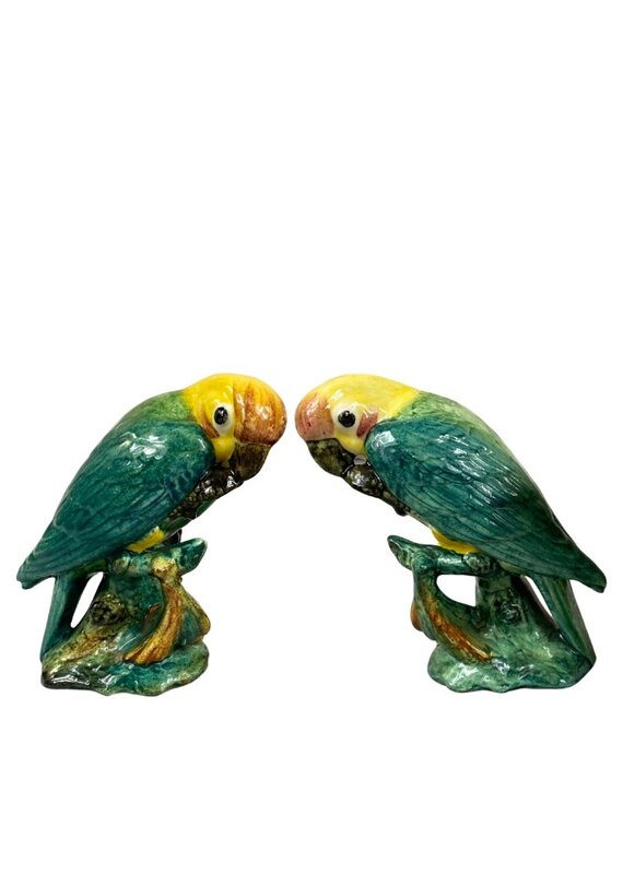 Vintage Pair of Colorful Ceramic Parakeets