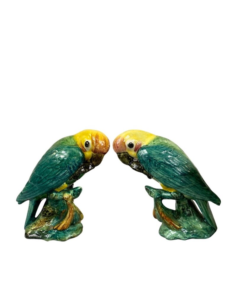 Vintage Pair of Colorful Ceramic Parakeets