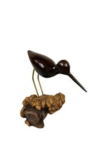 Vintage Dark Brown Wood Sandpiper Bird on Organic Wood