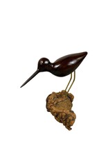 Vintage Dark Brown Wood Sandpiper Bird on Organic Wood