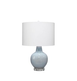 Light Blue Ceramic Gourd Lamp with Lucite Base & White Shade