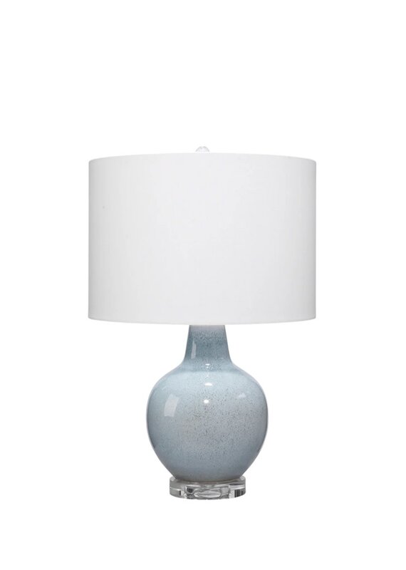 Light Blue Ceramic Gourd Lamp with Lucite Base & White Shade