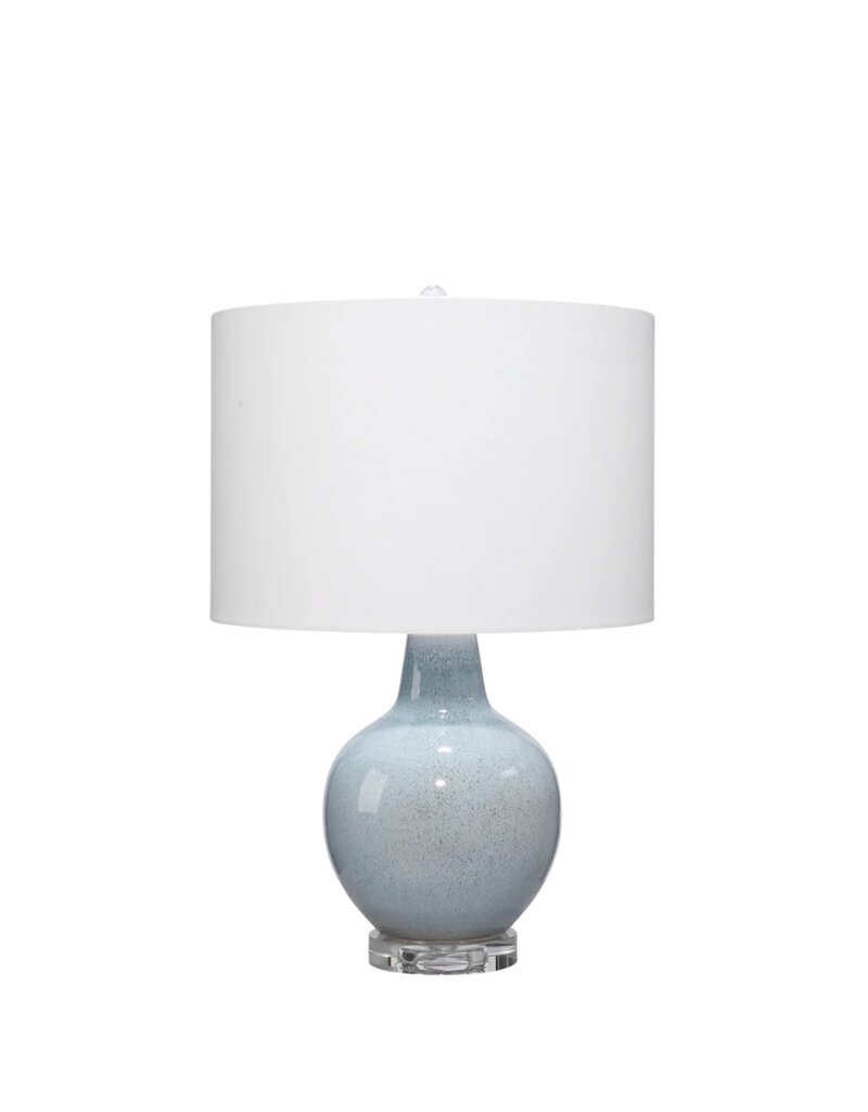 Light Blue Ceramic Gourd Lamp with Lucite Base & White Shade