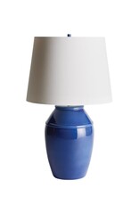 Dark Blue Ceramic Banded Vase Lamp with White Shade