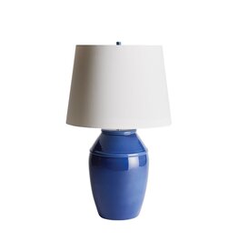 Dark Blue Ceramic Banded Vase Lamp with White Shade