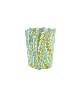 Green, Blue & White Marble Painted Scalloped Paper Trashcan