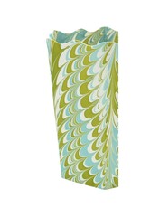 Green, Blue & White Marble Painted Scalloped Paper Trashcan