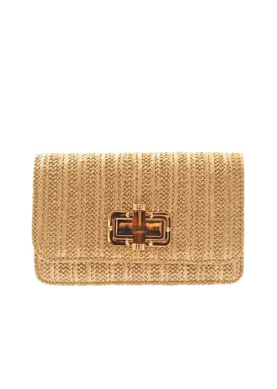Gold Raffia Clutch with Gold & Bamboo Twist Lock