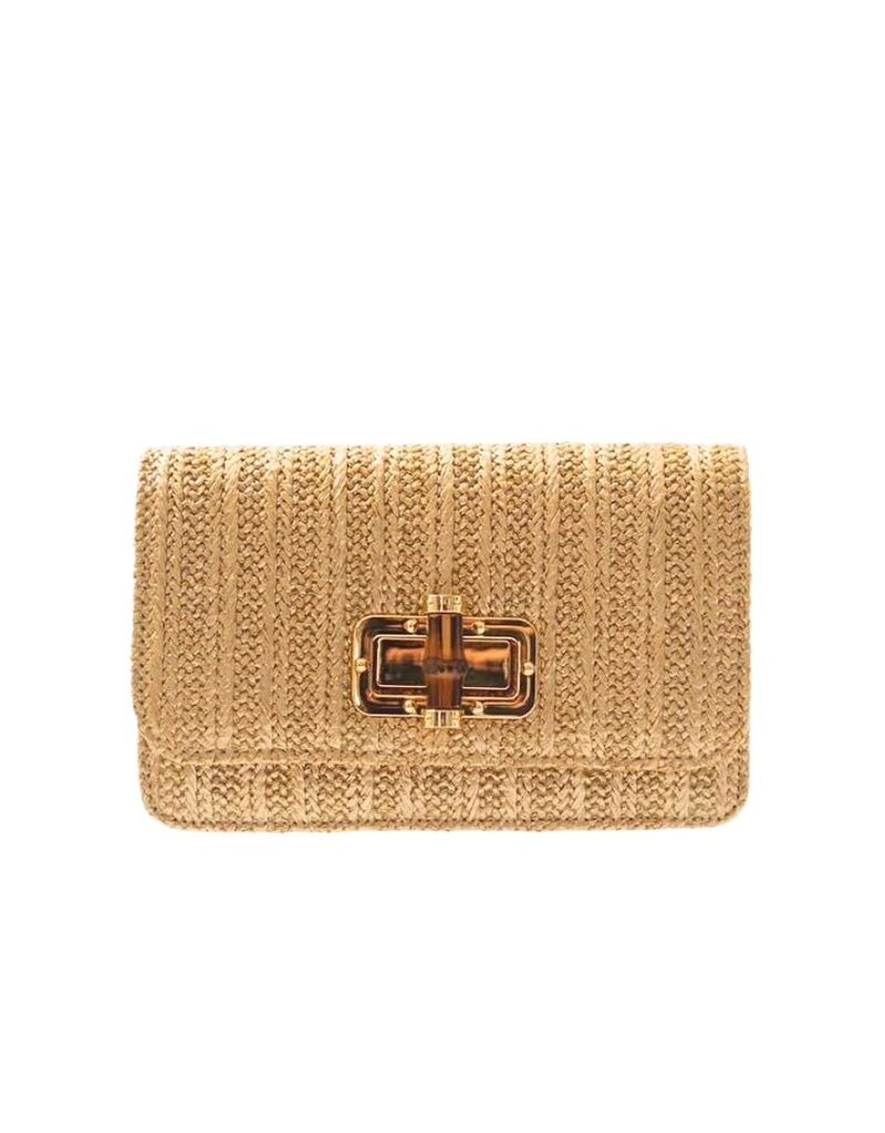 Gold Raffia Clutch with Gold & Bamboo Twist Lock