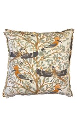Multi-Colored Birds In A Tree Pillow with Fabric Trimmed Edge