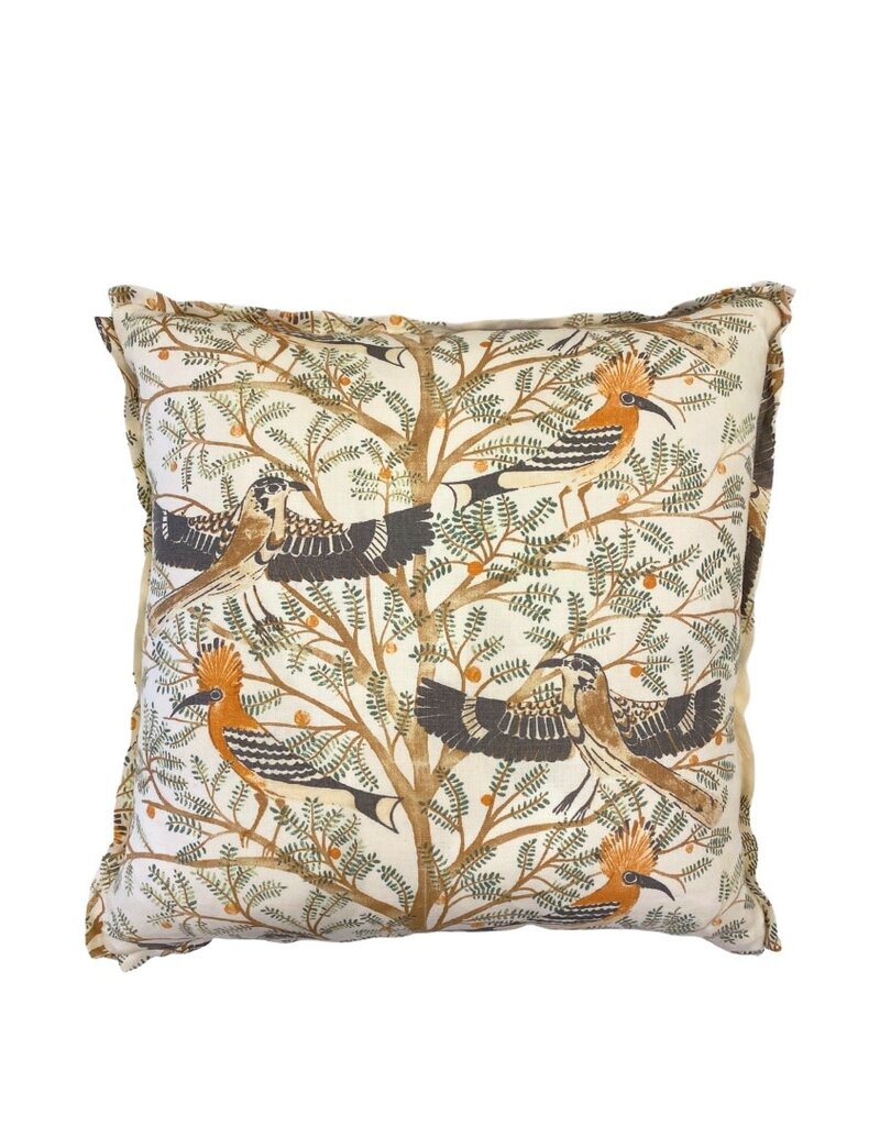 Multi-Colored Birds In A Tree Pillow with Fabric Trimmed Edge