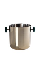Gold Metal Ice Bucket with Green Marbled Resin Knob Handles