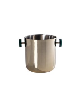 Gold Metal Ice Bucket with Green Marbled Resin Knob Handles