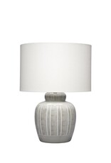 Grey & White Striped Round Ceramic Lamp with White Shade