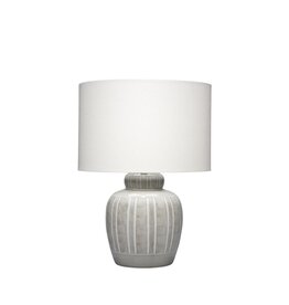 Grey & White Striped Round Ceramic Lamp with White Shade