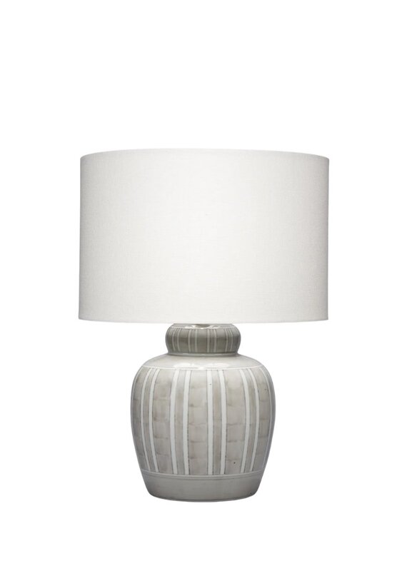 Grey & White Striped Round Ceramic Lamp with White Shade
