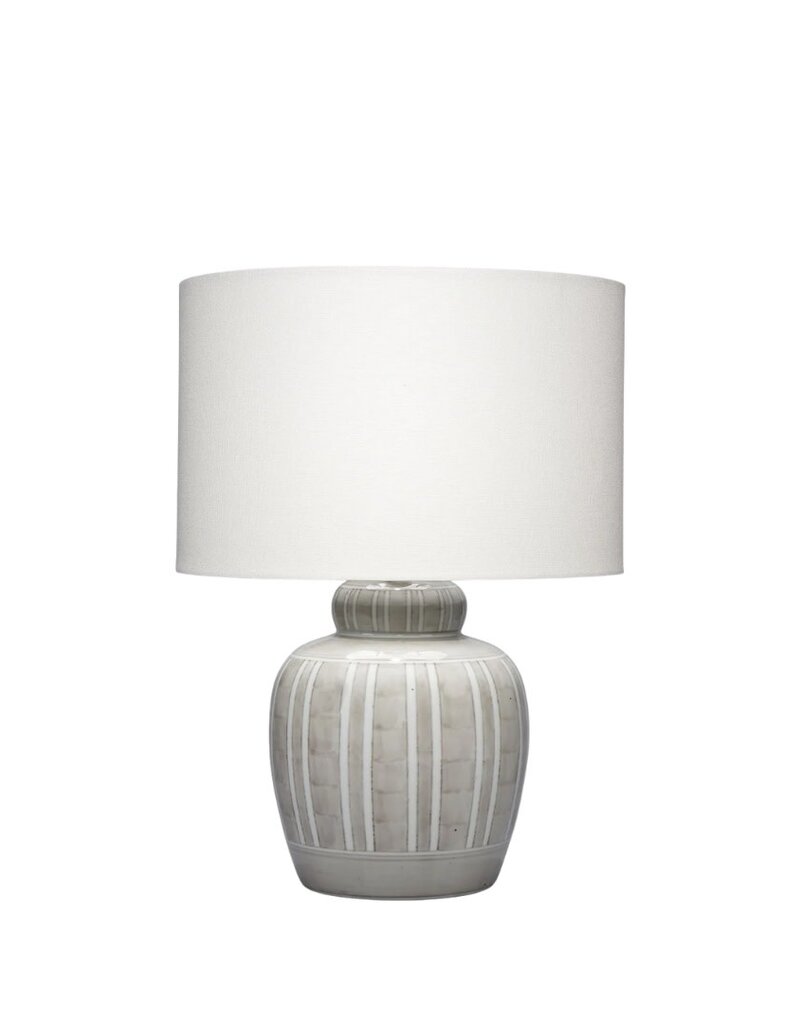 Grey & White Striped Round Ceramic Lamp with White Shade