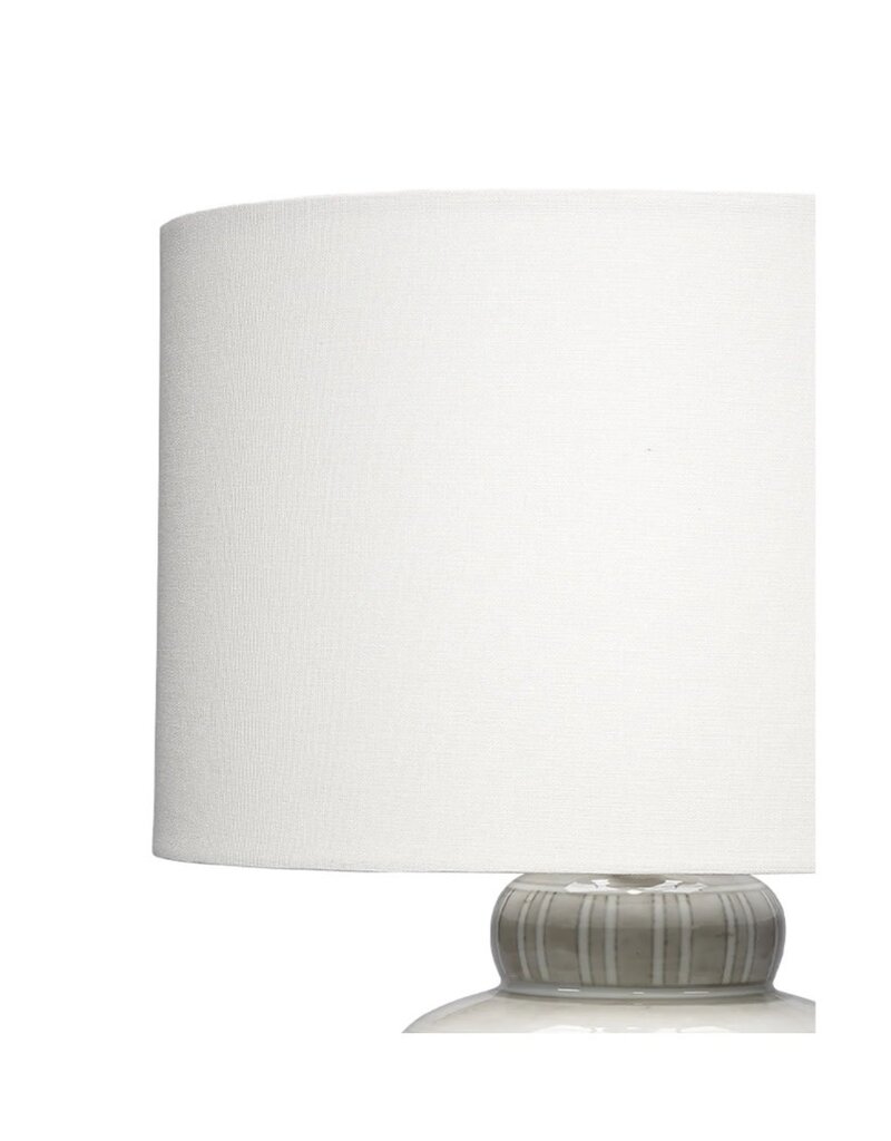 Grey & White Striped Round Ceramic Lamp with White Shade