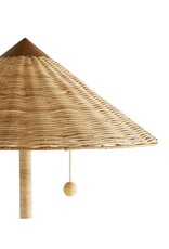 Natural Rattan Wrapped Brass Pole Floor Lamp with Wicker Shade