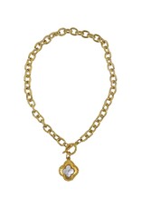 Gold Chain Necklace with Mother of Pearl Clover Charm