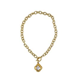 Gold Chain Necklace with Mother of Pearl Clover Charm