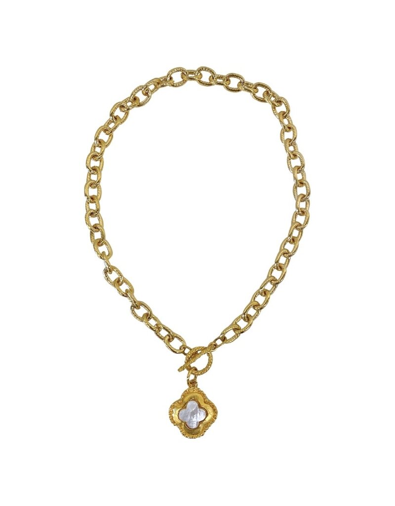 Gold Chain Necklace with Mother of Pearl Clover Charm