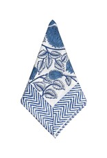 Set of 6 Blue & White Leaf Napkins with Herringbone Border