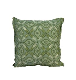 Green & White Pillow with Diamond & Cross Design