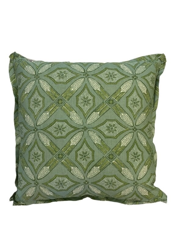 Green & White Pillow with Diamond & Cross Design