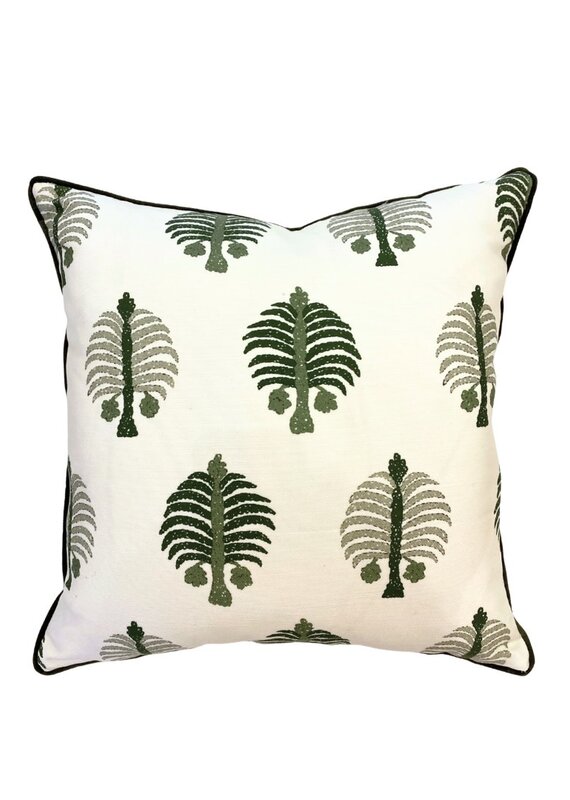 Green & White Pillow with Sprouting Trees