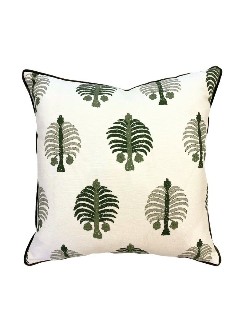 Green & White Pillow with Sprouting Trees