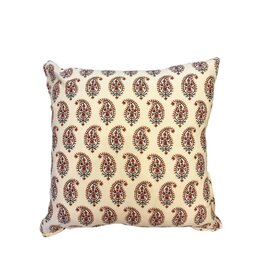 Ivory Pillow with Orange & Red Floral Paisley Design