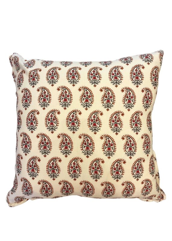 Ivory Pillow with Orange & Red Floral Paisley Design