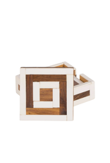 Natural Wood & White Bone Square Coaster Set