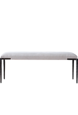 White Fabric Upholstered Bench with Black Textured Metal Legs