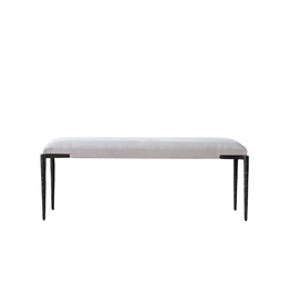 White Fabric Upholstered Bench with Black Textured Metal Legs