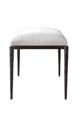 White Fabric Upholstered Bench with Black Textured Metal Legs