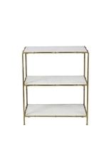 Gold Metal Bamboo Table with White Marble Shelves