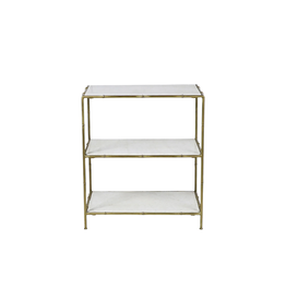 Gold Metal Bamboo Table with White Marble Shelves