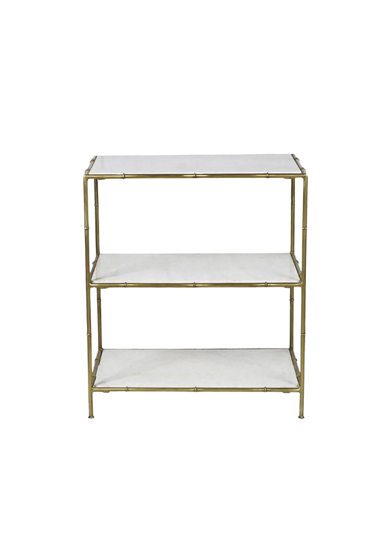 Gold Metal Bamboo Table with White Marble Shelves
