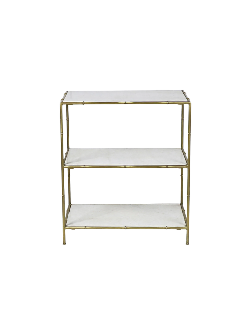 Gold Metal Bamboo Table with White Marble Shelves