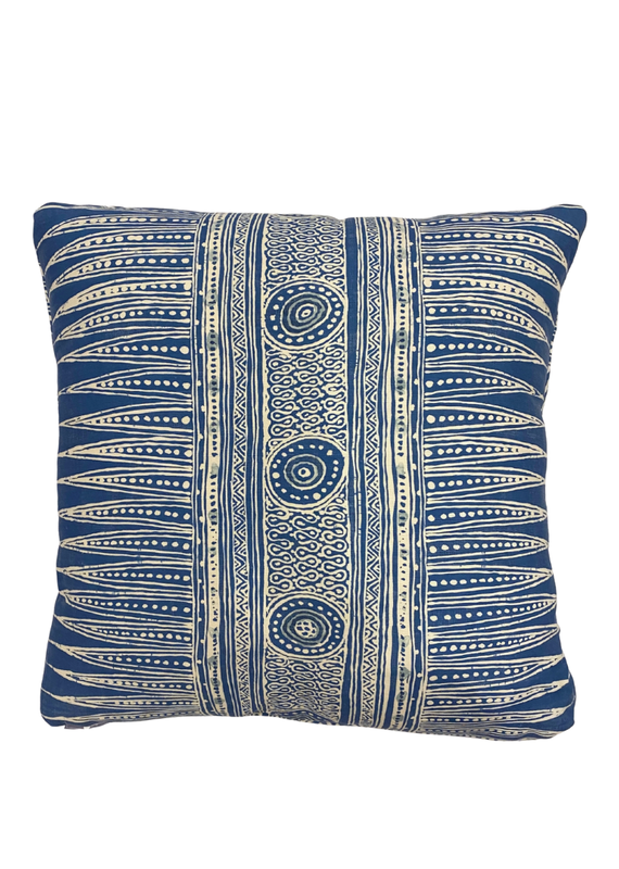 Blue & Cream Pillow with Decorative Pointed Center Stripe