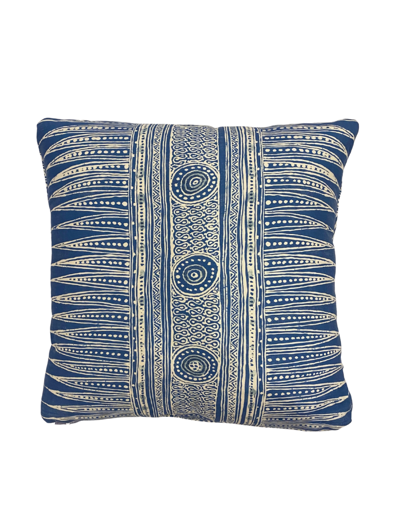 Blue & Cream Pillow with Decorative Pointed Center Stripe