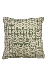 Green & Ivory Pillow with Floral Branch Pattern