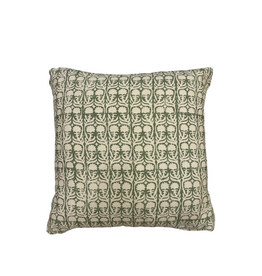 Green & Ivory Pillow with Floral Branch Pattern
