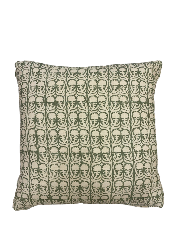 Green & Ivory Pillow with Floral Branch Pattern